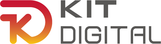 Logo de Kit Digital, un programa que impulsa la transformación digital de pequeñas y medianas empresas en España, con un diseño moderno que combina colores rojo, naranja y gris.